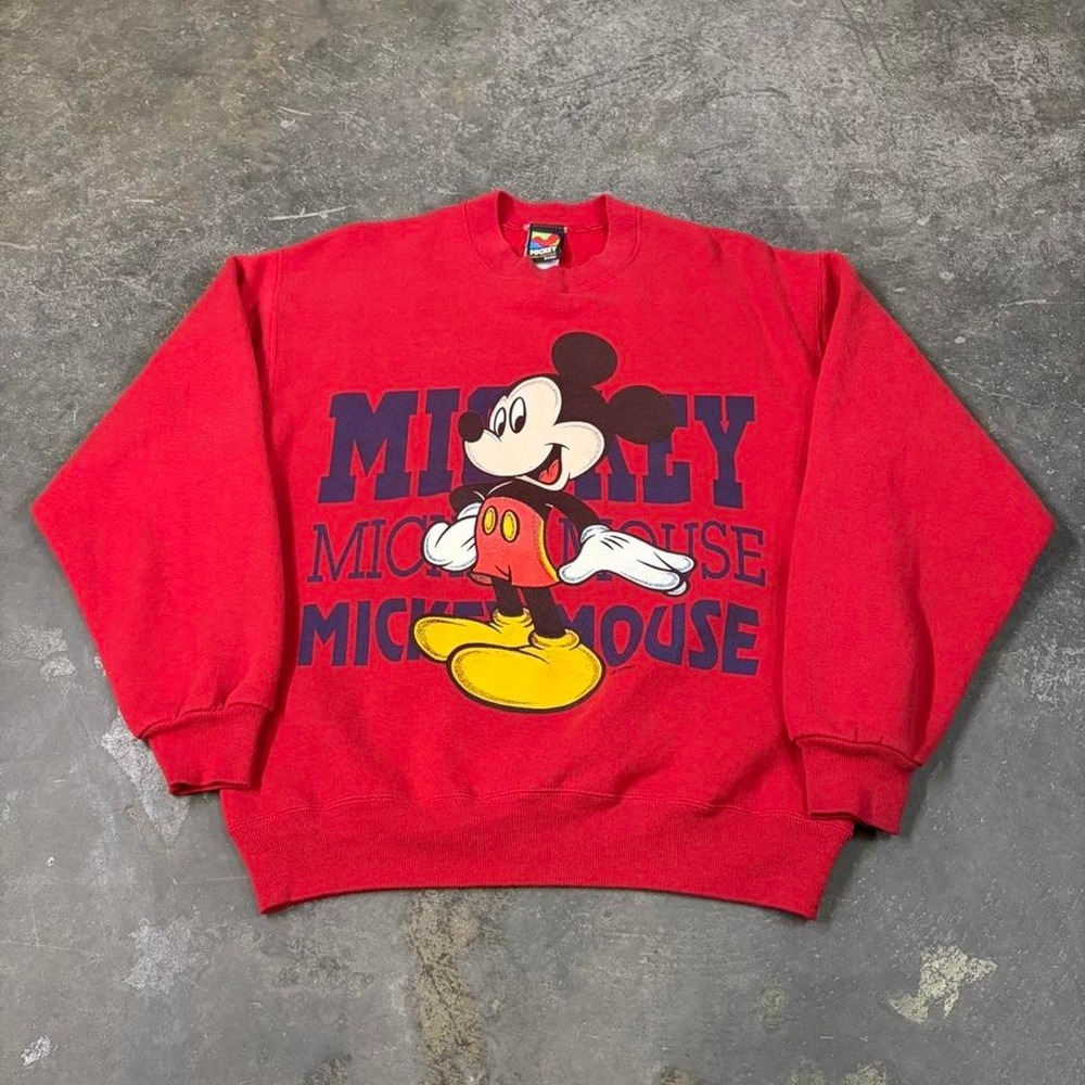 Vintage 90s Disney Mickey Unlimited Red Sweatshirt Mens Medium Velva Sheen USA